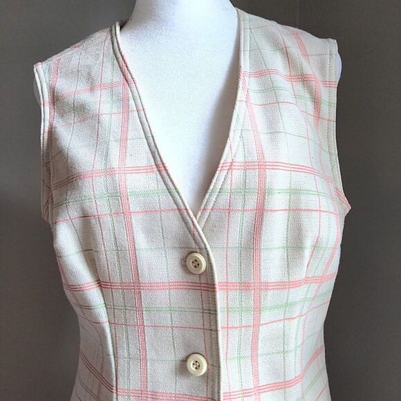 Vintage 1960s Jantzen Vest Pink Plaid Knit 1960 Mod Preppy Pastel Size 12 - Picture 4 of 12